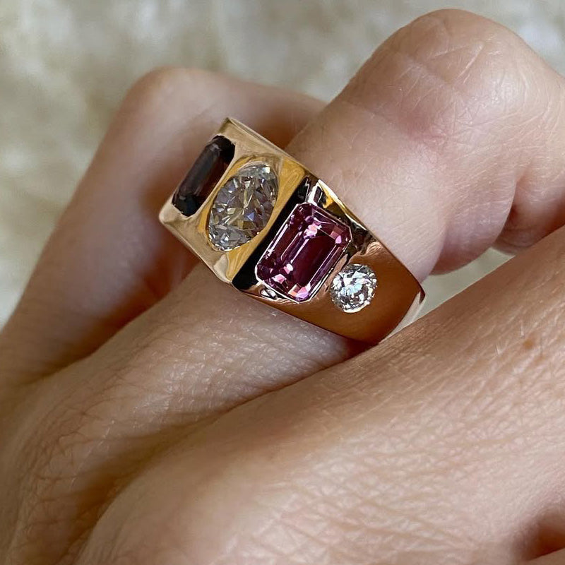 10Ctw Multi-colored sapphire stacked engagement ring-JEWELBUYS
