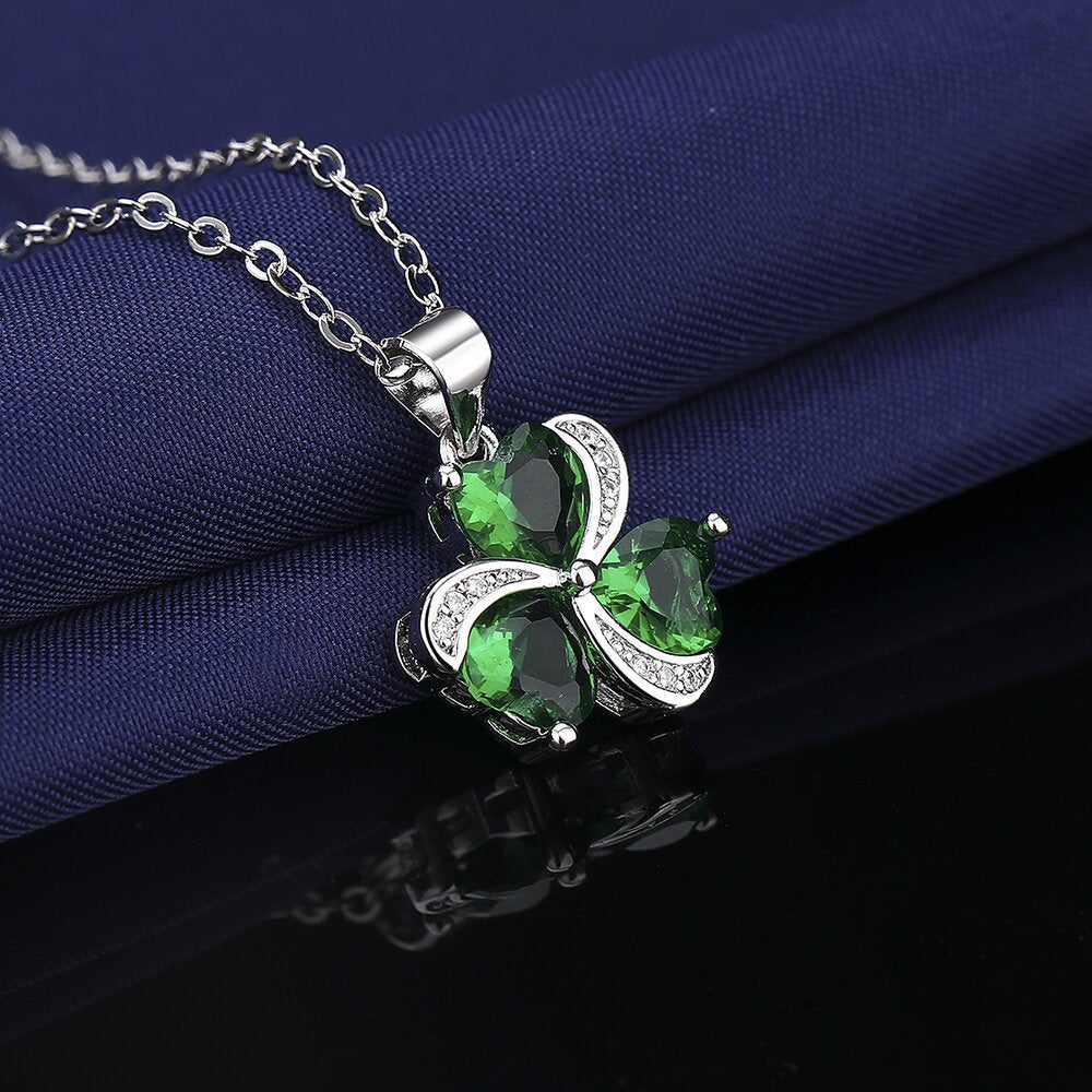 3.6ctw Clover Emerald Heart Cut Pendant Necklace - JEWELBUYS