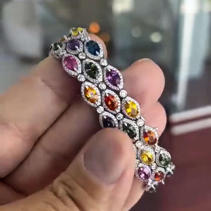20Ctw marquise-cut colored three-row sapphire bracelet-JEWELBUYS
