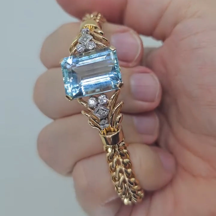 16Ct Emerald-Cut Aquamarine Cute Bracelet-JEWELBUYS