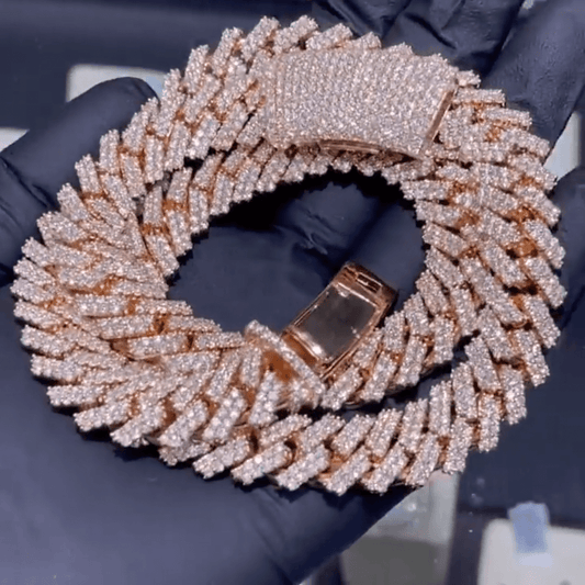 20ct Round Cut Rose Gold Cuban Chains-JEWELBUYS