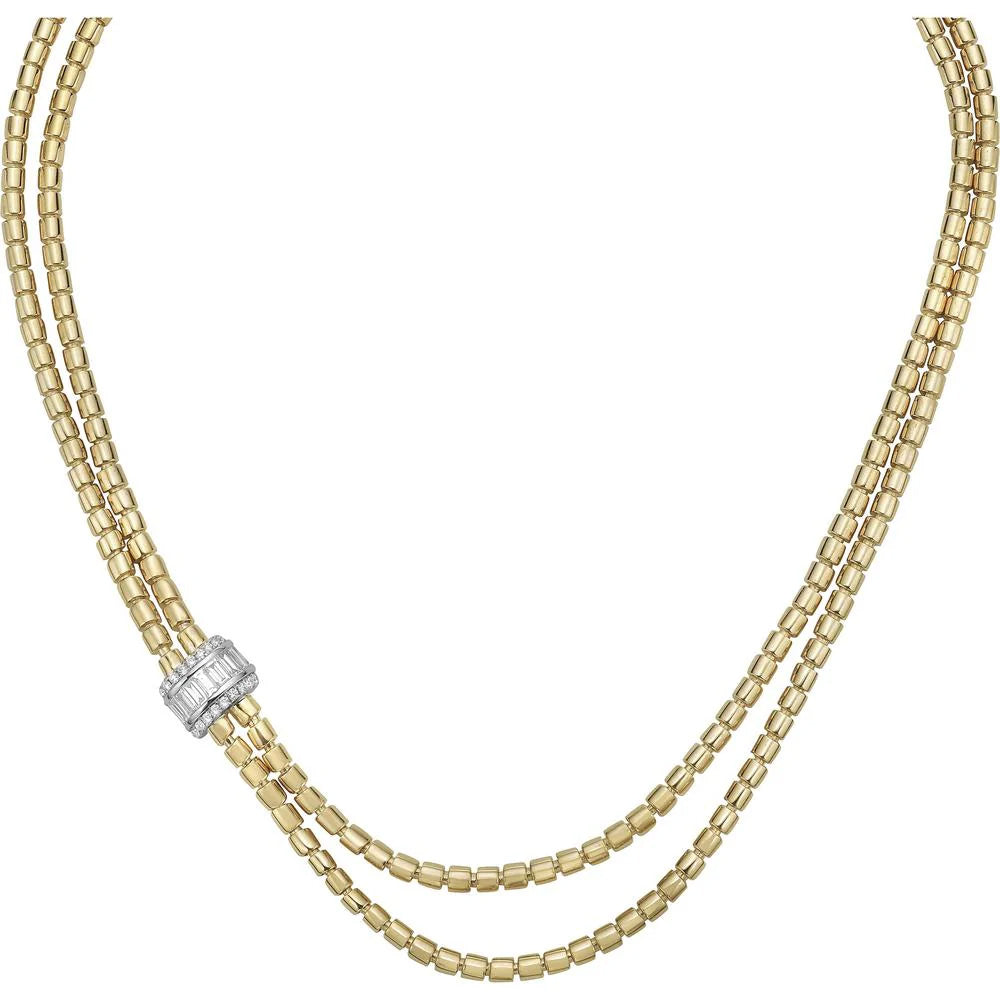 1.0Ctw Double-Strand Cylinder Necklace with Round and Baguette Sapphires-JEWELBUYS