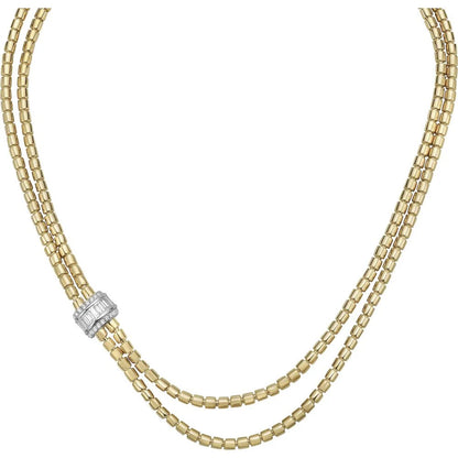 1.0Ctw Double-Strand Cylinder Necklace with Round and Baguette Sapphires-JEWELBUYS