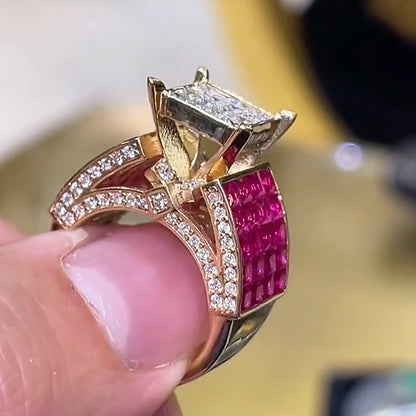 4.0Ctw Princess Square Cut Ruby and White Sapphire Personalized Ring-JEWELBUYS