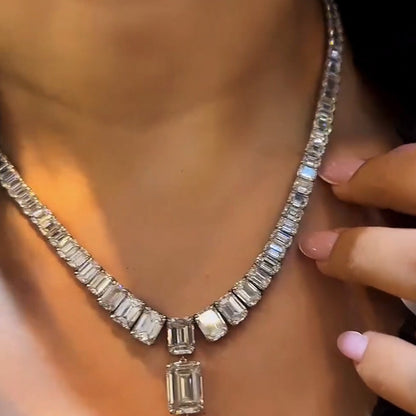 50Ctw Emerald Teardrop Sapphire Pendant Necklace-JEWELBUYS