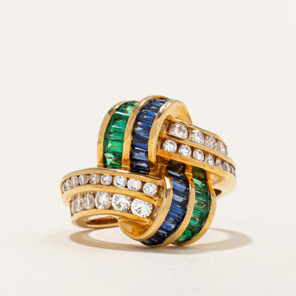 2.25Ctw Emerald and Round-Cut Multicolor Sapphire Ring-JEWELBUYS