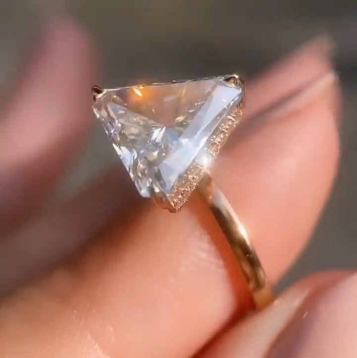 3.03ct Rose Gold Triangle Cut White Sapphire Ring - JEWELBUYS