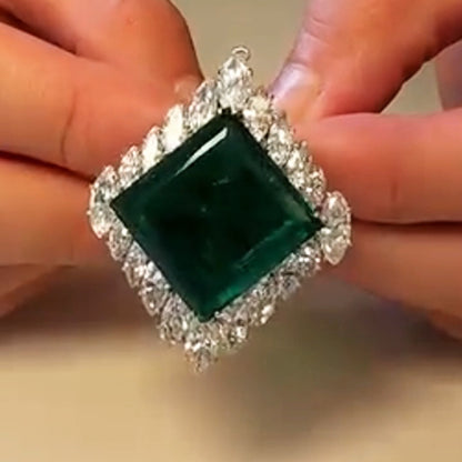 24.3Ctw Square Emerald and Sapphire Brooch-JEWELBUYS
