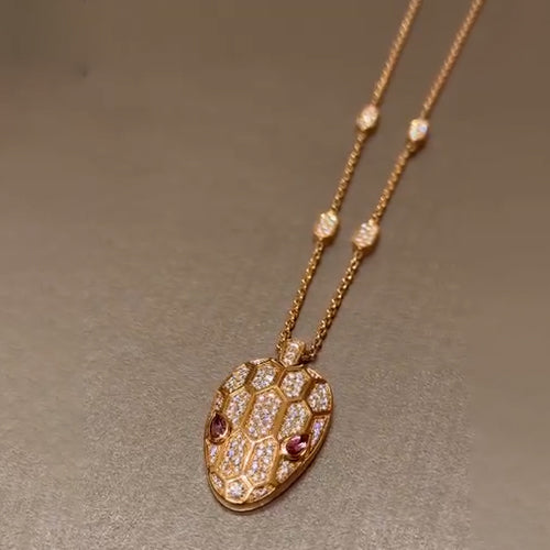 Ruby Double-Eyed Snake Head Pendant Necklace-JEWELBUYS