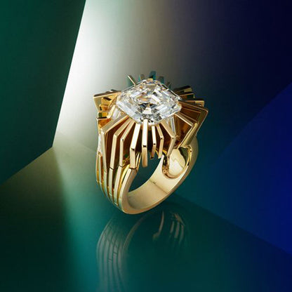 Feminine 4ct Asscher Cut White Sapphire Women's Engagement Ring in Gold-JEWELBUYS