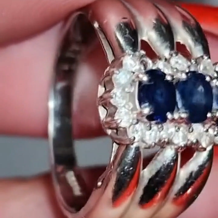 1.03Ctw A dazzling engagement ring with three oval blue sapphires-JEWELBUYS