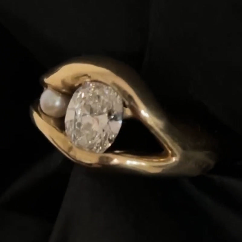 3.0ct Pearl And Oval Cut White Sapphire Creative Engagement Ring-JEWELBUYS