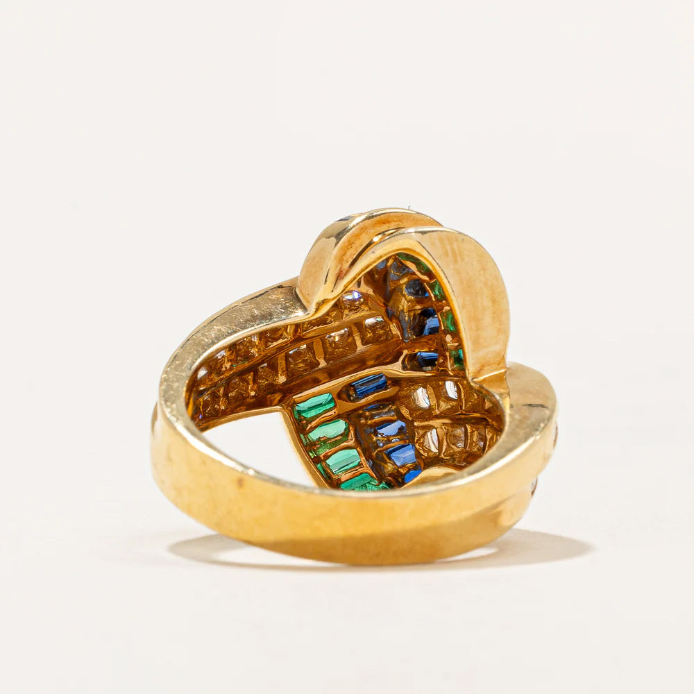 2.25Ctw Emerald and Round-Cut Multicolor Sapphire Ring-JEWELBUYS