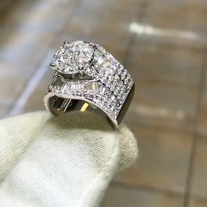 3.52Ctw Round and baguette sapphire engagement ring for women-JEWELBUYS