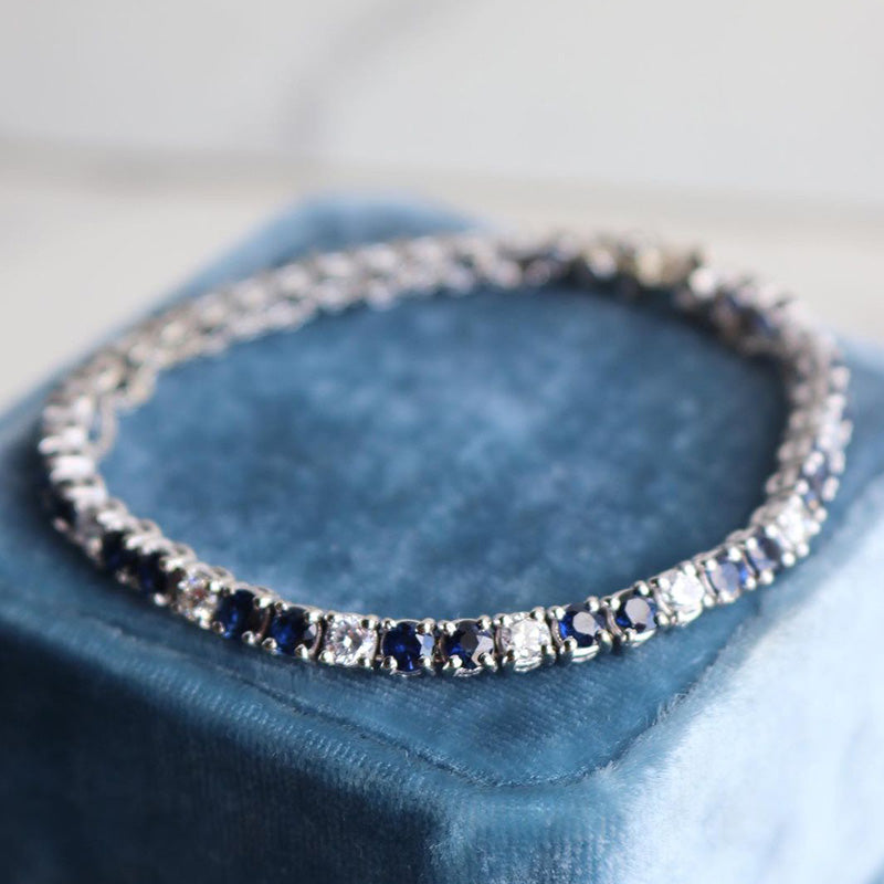 Round Cut Blue and White Bicolour Gemstone Bracelet - JEWELBUYS