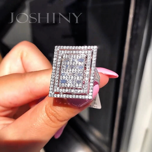 Unique 2 ctw Round & Baguette Cut White Stone Pavé Ring -JEWELBUYS