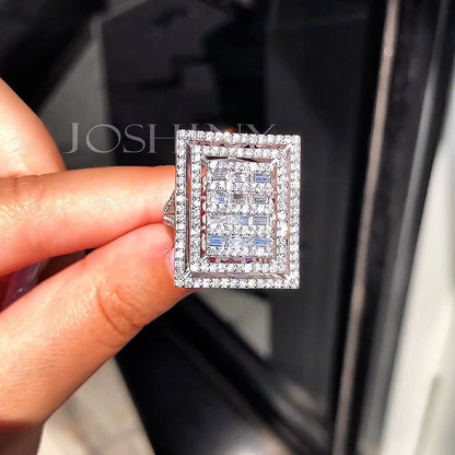 Unique 2 ctw Round & Baguette Cut White Stone Pavé Ring -JEWELBUYS