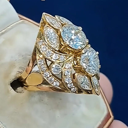 5.06Ctw Round-cut Double Sapphire Vintage Engagement Ring-JEWELBUYS