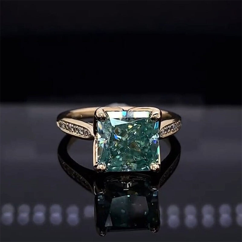 3ct Cushion Cut Blue-Green Sapphire Engagement Ring-JEWELBUYS