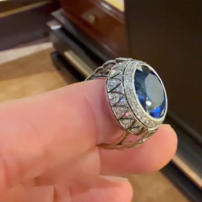 12Ctw Art Deco Round Cut Blue Sapphire Engagement Ring-JEWELBUYS