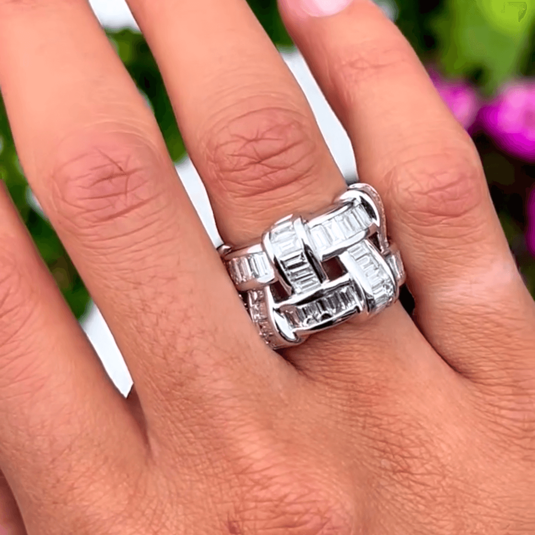 2ct Emerald Cut White Sapphire Wide Band Two Tones Eternal Art Weave Ring-JEWELBUYS