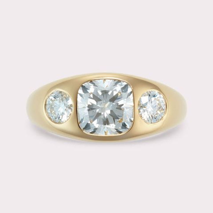 3.13ctw Cushion Cut Classic Three Stones Engagement Ring-JEWELBUYS