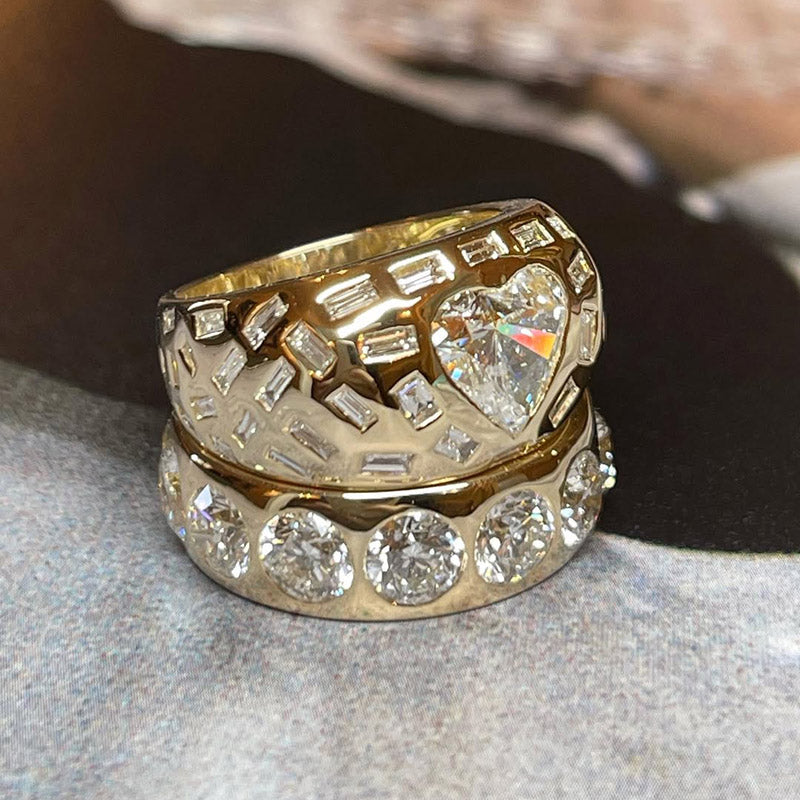 8.0Ctw Stacked rings with multiple cut and flat-set sapphires-JEWELBUYS