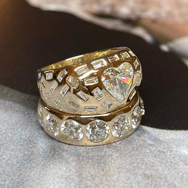 8.0Ctw Stacked rings with multiple cut and flat-set sapphires-JEWELBUYS