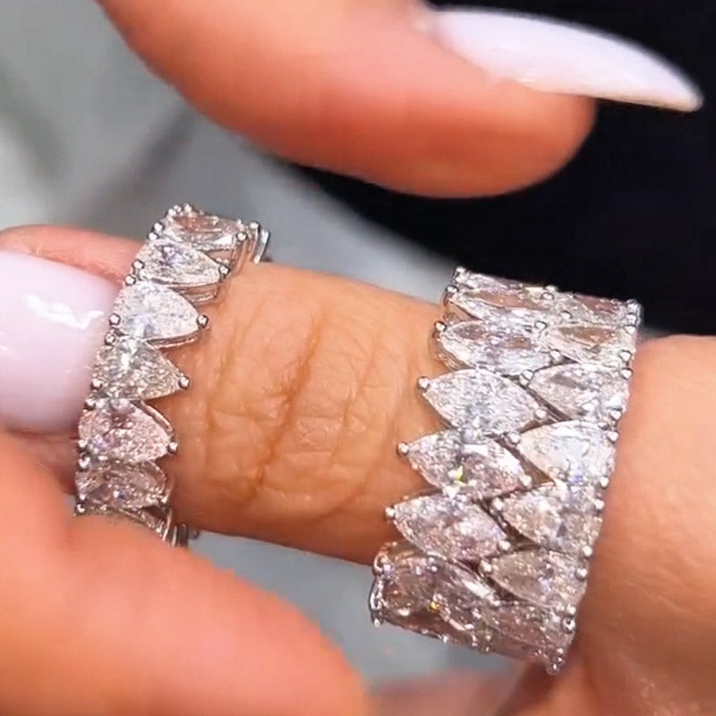5.0Ctw Pear-Shaped Marquise-Cut White Sapphire Interlocking Stacking Band - JEWELBUYS