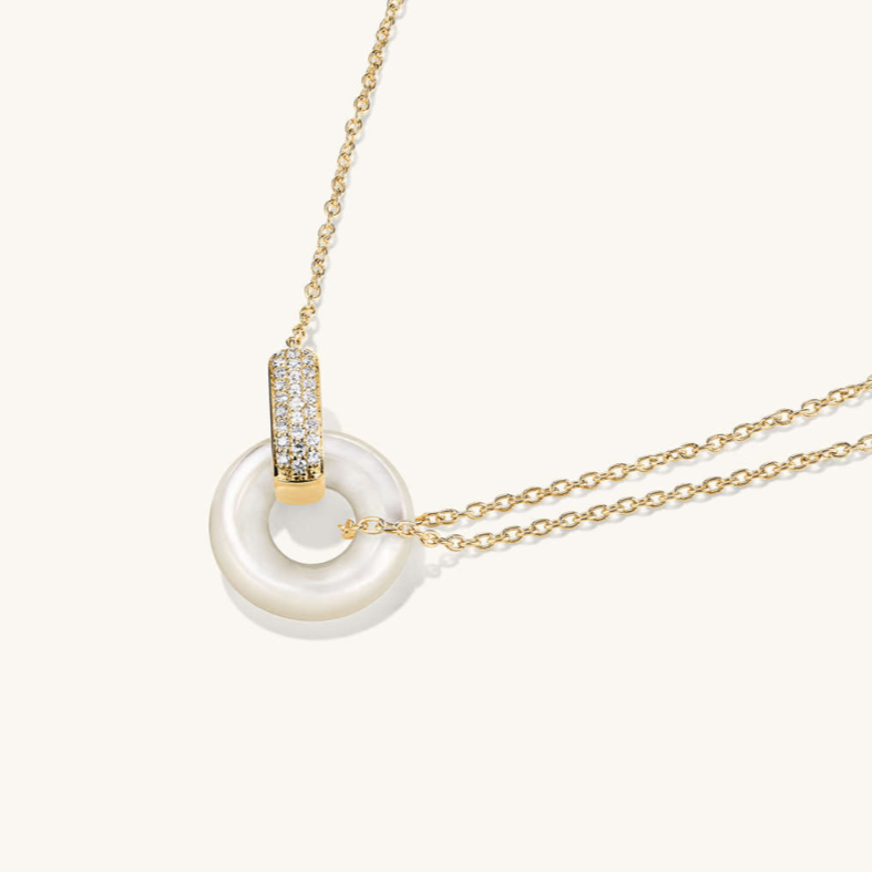 Simple Round Cut White Sapphire Pave Set Pearl Necklace-JEWELBUYS