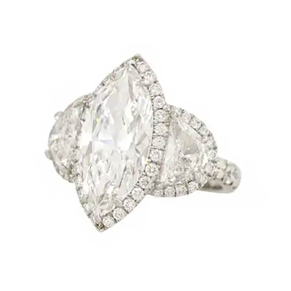 5.65 ct Marquise Cut & Half Moon White Sapphire Engagement Ring Platinum -JEWELBUYS