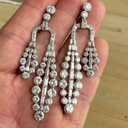 6.0Ctw Round Cut Sapphire Art Deco Tassel Earrings-JEWELBUYS