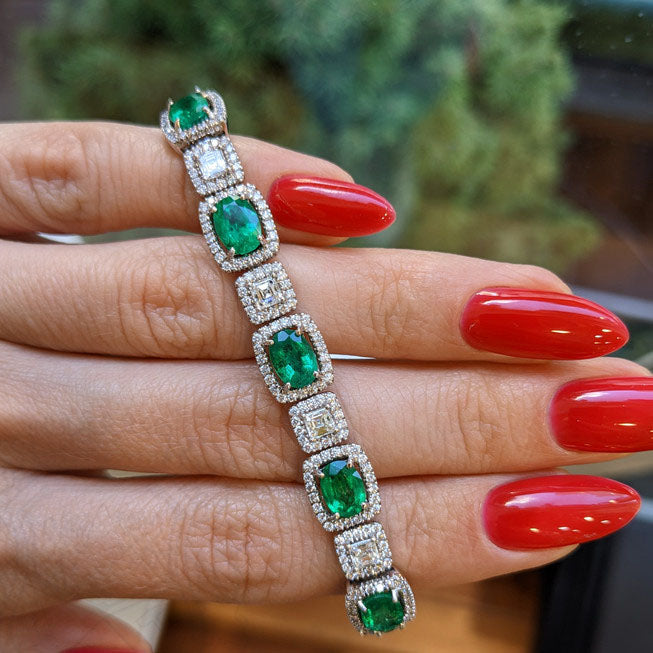 13ctw Oval & Princess Cut Emerald and White Sapphire Women's Bracelet-JEWELBUYS