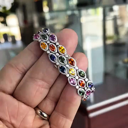 20Ctw marquise-cut colored three-row sapphire bracelet-JEWELBUYS