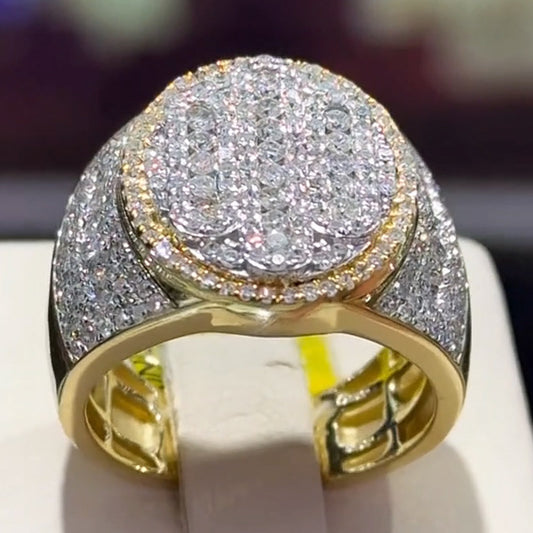 2.01ctw Pavé Set Oval Halo Gold and Silver Ring-JEWELBUYS