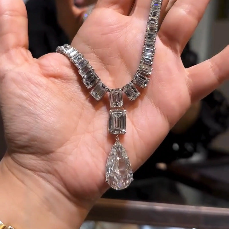 50Ctw Emerald Teardrop Sapphire Pendant Necklace-JEWELBUYS