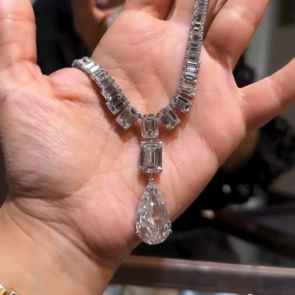 50Ctw Emerald Teardrop Sapphire Pendant Necklace-JEWELBUYS