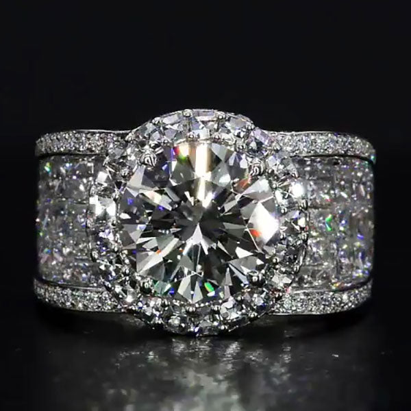 6.33ct Round Cut Wide Shank White Sapphire Engagement Ring - JEWELBUYS