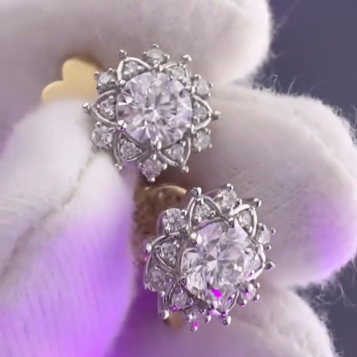 1.64Ctw Sunflower Cluster Sapphire Stud Earrings-JEWELBUYS