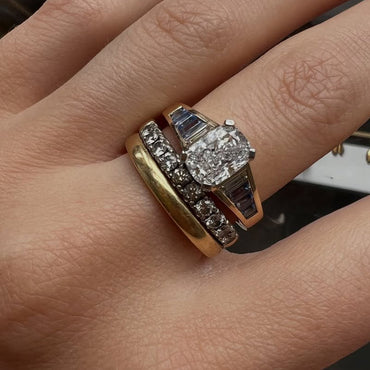 4.0Ctw Cushion-cut stacked ring with aquamarine and white sapphires-JEWELBUYS