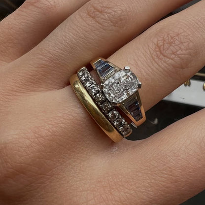 4.0Ctw Cushion-cut stacked ring with aquamarine and white sapphires-JEWELBUYS