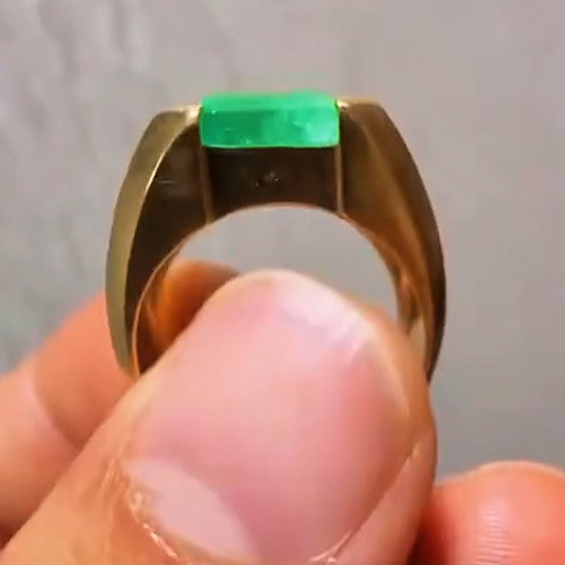 8.0ct Octagonal Cut Colombian Emerald Gold Ring-JEWELBUYS