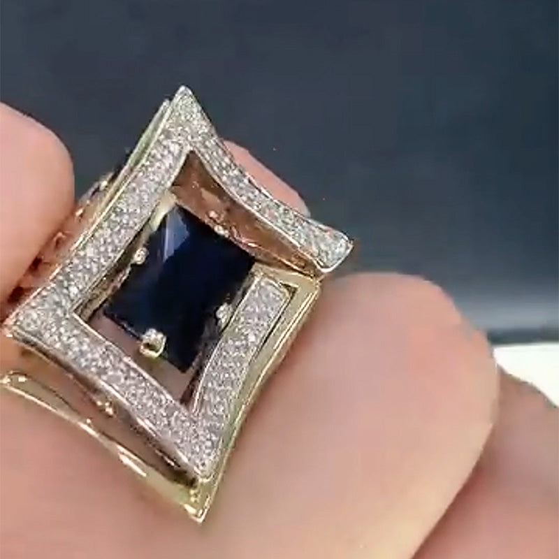 4.13ctw Baguette Blue Sapphire Unique Design Ring- JEWELBUYS