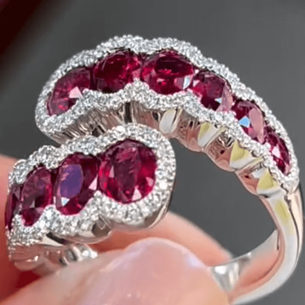 4ct Oval Cut Ruby and White Sapphire Bypass Ring-JEWELBUYS