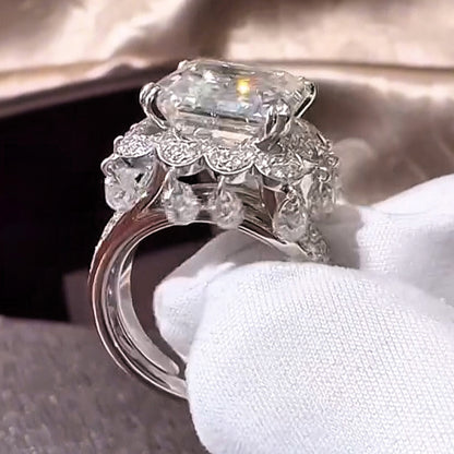 Incredible 5ct Emerald Cut with Oval Cut White Sapphire on the Sides Women's Engagement Ring in Silver-JEWELBUYS