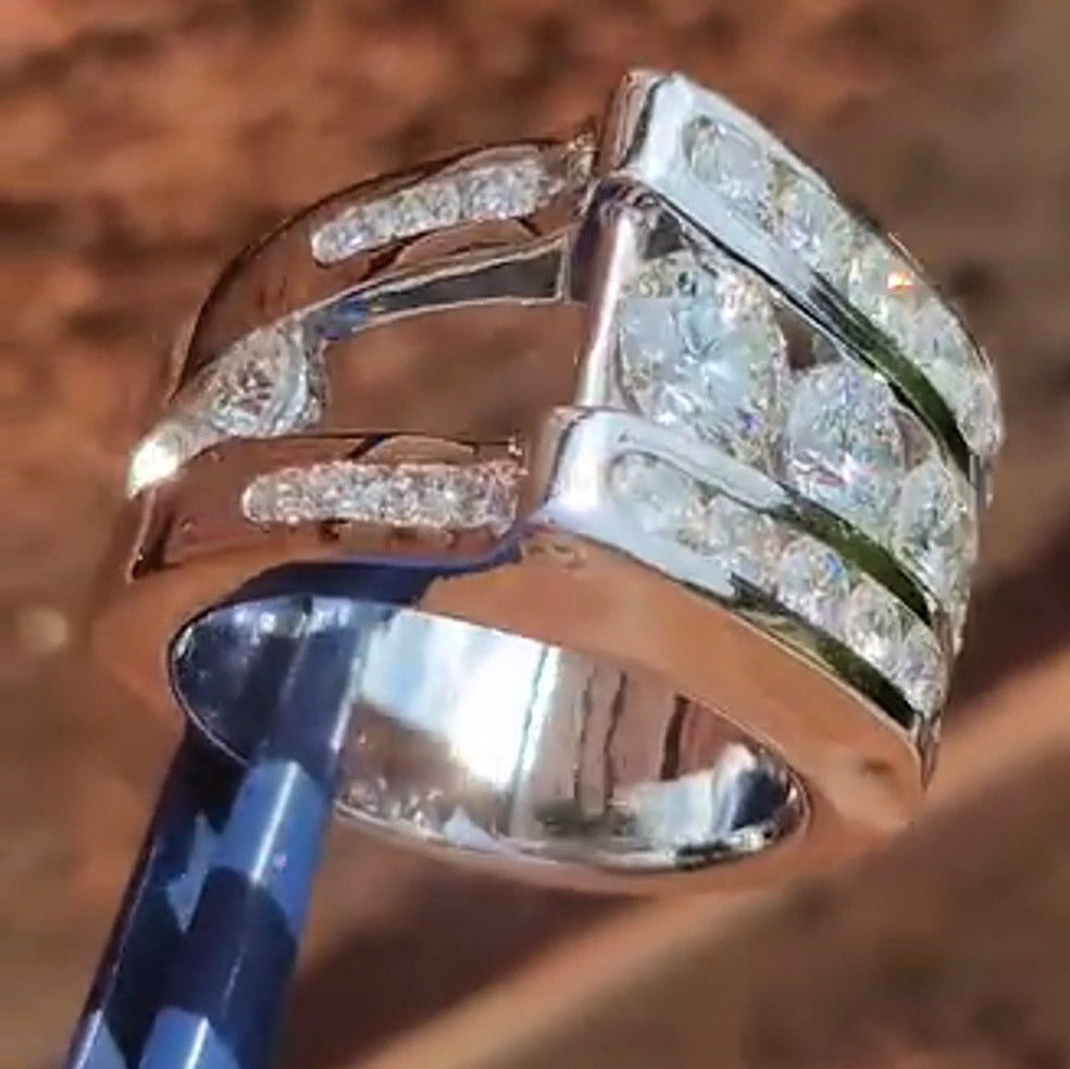 4.0ctw Round Cut Triple Row Sapphire Creative Ring-JEWELBUYS