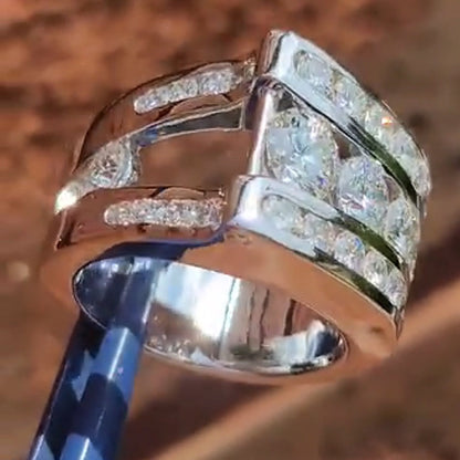 4.0ctw Round Cut Triple Row Sapphire Creative Ring-JEWELBUYS