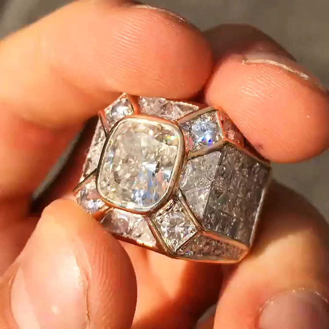7.0ctw Radiant and Princess Square Cut White Sapphire Luxury Mens Ring-JEWELBUYS