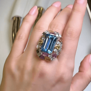 8ct Emerald Cut Multi Color Sapphires Engagement Ring-JEWELBUYS