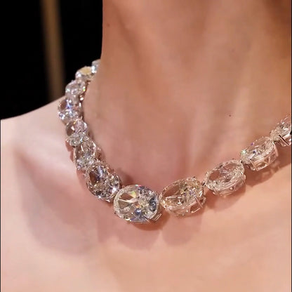 100ctw Luxury Romantic Oval Cut White Sapphire Necklace-JEWELBUYS